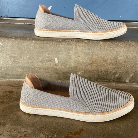 UGG Silver Sparkle Textured Slip On Sneaker - Picture 2 of 7